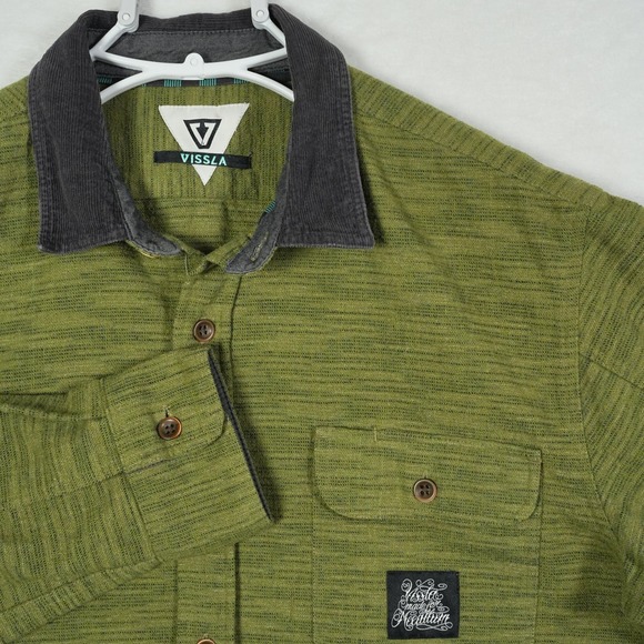 Vissla x McCallum Wool Blend Overshirt Shacket Mens Large Green Corduroy Collar